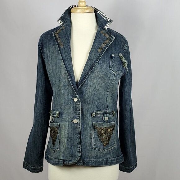 Unbranded Jackets & Blazers - Weigesi Embroidered, Embellished, Distressed Denim Blazer Sz XL Jr / M8 Women